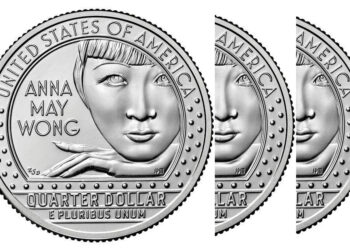 안나 메이 웡의 얼굴이 각인된 25센트 주화.조폐국 사진.