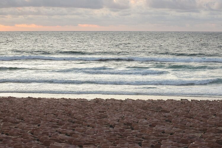 26일(현지시간) 호주 시드니 본다이 해변에서 피부암 정기 검진을 촉구하기 위해 약 2천500명의 참가자가 집단 누드 촬영을 하고 있다. 로이터 사진.