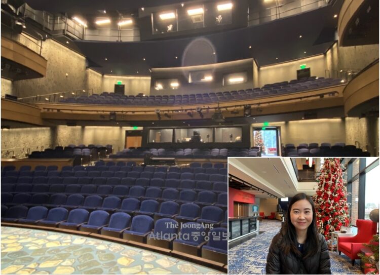 신관 아트센터의 가장 큰 공연장. 500석 규모에 무대 아래 오케스트라를 위한 공간을 갖추었다. 작은 사진은 조나래 이사. 사진/ 윤지아 기자