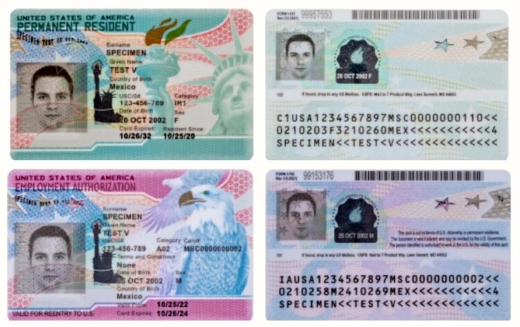 새로 디자인된 그린카드와 EAD카드. USCIS.