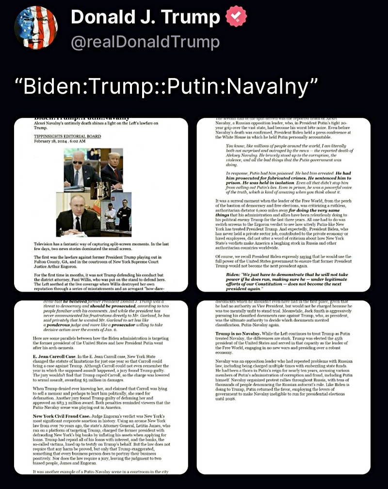 트럼프 '바이든이 푸틴…나는 탄압받는 나발니' 주장