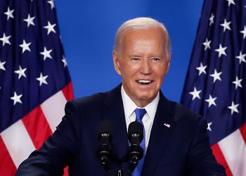 바이든 대통령이 2024년 7월 11일 워싱턴에서 열린 NATO 창립 75주년 기념 정상회담 기자회견에서 답변하고 있다. 로이터