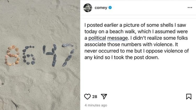 제임스 코미 전 FBI 국장이 인스타그램에 올렸다가 지운 사진(왼쪽)과 그 후 올린 해명 글(오른쪽). [제임스 코미 인스타그램]