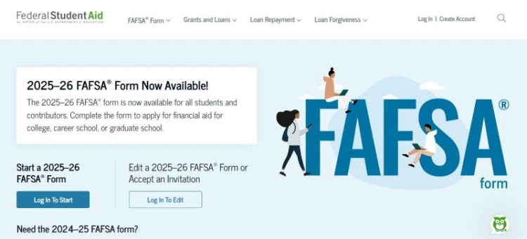 FAFSA 홈페이지 캡처.