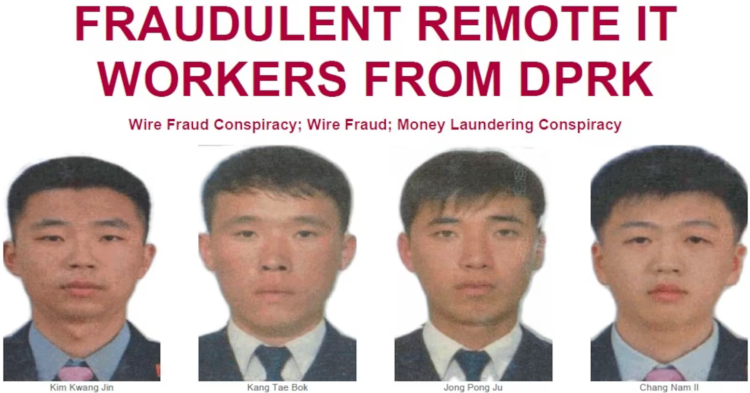지난 24일 조지아주 북부지검이 기소한 북한 출신 IT 기술자 4명. FBI 제공