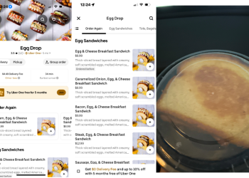 최양이 제보한 우버이츠 페이지에 뜬 메뉴 사진과 실제로 받은 샌드위치 사진.