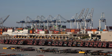 2025년 5월 조지아주 사바나항에 운송용 컨테이너가 쌓여 있는 모습. [로이터]