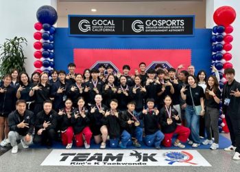 2025 USAT 전국챔피언십에 출전한 킴스케이 태권도 소속 선수들.