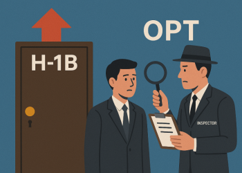 OPT(졸업 후 현장실습) 과정에서는 불시 현장 점검이 늘고, H-1B 비자 추첨은 고임금 근로자에게 유리한 방식으로 개편될 전망이다. [AI 생성 이미지]
