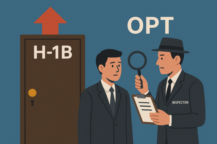 OPT(졸업 후 현장실습) 과정에서는 불시 현장 점검이 늘고, H-1B 비자 추첨은 고임금 근로자에게 유리한 방식으로 개편될 전망이다. [AI 생성 이미지]