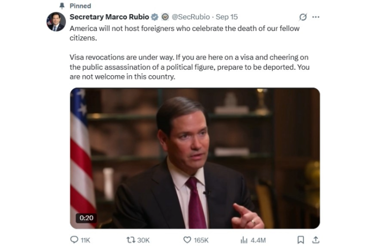 루비오 장관이 15일 엑스에 올린 게시물.
