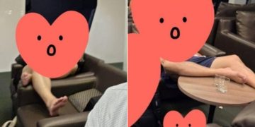 베트남 다낭 국제공항 라운지에서 맨발로 테이블에 발을 올린 채 쉬고 있는 한국인 여행객 모습. 사진 온라인 커뮤니티 캡처