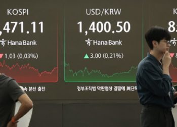 25일 서울 중구 하나은행 딜링룸 현황판에 코스피 지수 등이 표시되고 있다.  [연합뉴스]
