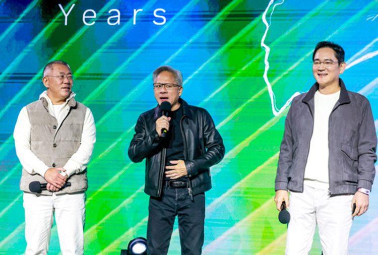 젠슨 황 엔비디아 최고경영자와 이재용 삼성전자 회장, 정의선 현대차그룹 회장이 30일 서울 코엑스에서 열린 엔비디아의 그래픽카드(GPU) '지포스' 출시 25주년 행사에 참석해 있다. 김경록 기자