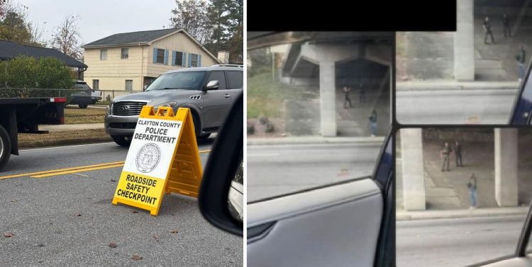 20일 소셜미디어에 공유된 조지아주 메트로 애틀랜타 지역 상황. 왼쪽은 클레이튼 카운티에 설치된 검문소, 오른쪽은 도라빌 뷰포드 하이웨이에 나타난 이민단속 요원.
