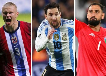 노르웨이 엘링 홀란, 아르헨티나 리오넬 메시, 이탈리아 잔루이지 돈나룸마(왼쪽부터)