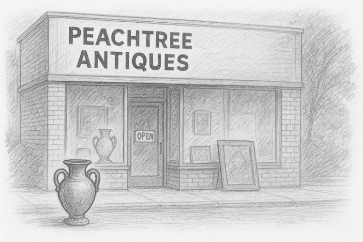 베이처의 회사 ‘피치트리 앤티크스’ 일러스트. [AI 생성 이미지]