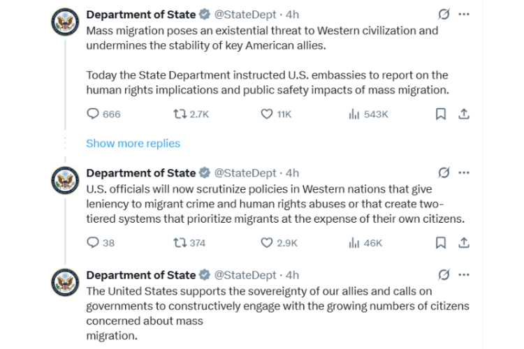 국무부가 엑스에 올린 포스트.