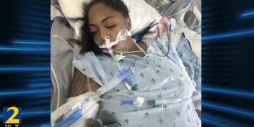 피해 여성이 병원에 입원한 모습. [채널2액션뉴스 보도영상 캡처]