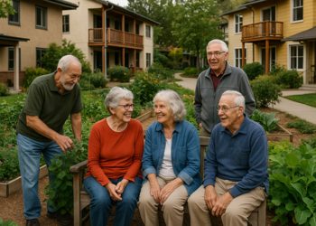 은퇴한 노인들이 뜻이 맞는 사람들과 땅을 사서 함께 설계·건설·운영하는 노년층 주거 공동체 '코하우징 커뮤니티(Cohousing community)'. 사진 챗gpt
