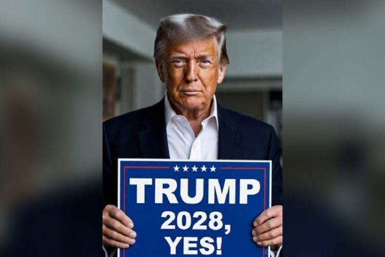 '트럼프 2028'이라고 적힌 피켓을 든 트럼프 이미지 [트럼프 트루스소셜 캡처]