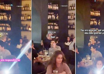 스콧 베선트 미 재무장관이 코드핑크를 향해 무지하다고 소리치고 있다. 사진 SNS 캡처