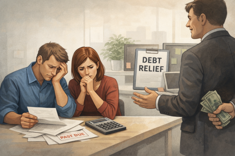 ‘채무 탕감’(debt relief)을 약속하며 소비자들에게 접근해 사기 행각을 일삼는 가짜 빚 탕감 업체들이 급증하고 있다. [AI 생성 이미지]