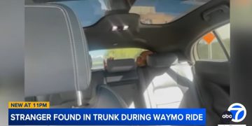 웨이모 트렁크에 남성의 모습이 보인다. [ABC7 유튜브영상 캡처]