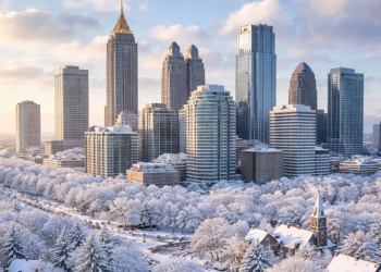 지난주 주말에는 주로 얼음과 진눈깨비를 동반했으나, 이번 폭풍은 극심한 추위와 일부 지역에는 최소 1인치 이상의 눈이 내릴 것으로 예상된다. [AI 생성 이미지]