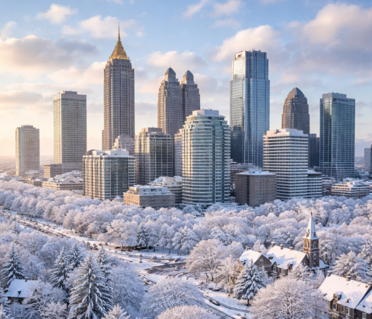 지난주 주말에는 주로 얼음과 진눈깨비를 동반했으나, 이번 폭풍은 극심한 추위와 일부 지역에는 최소 1인치 이상의 눈이 내릴 것으로 예상된다. [AI 생성 이미지]