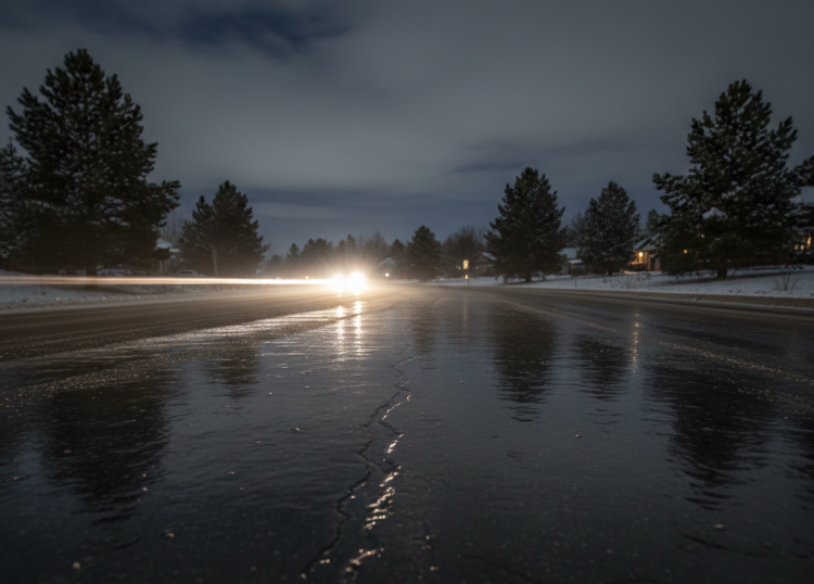 블랙아이스(Black Ice)는 조지아주 겨울철 가장 위험한 도로 상태 중 하나로 꼽힌다. [AI 생성 이미지]