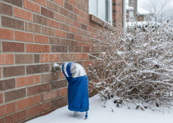 배관 동파를 막기 위해 옥외 수도꼭지에 덮개를 씌우는 것이 좋다. [AI 생성 이미지]