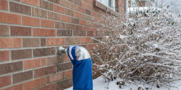 배관 동파를 막기 위해 옥외 수도꼭지에 덮개를 씌우는 것이 좋다. [AI 생성 이미지]