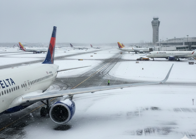 이번 주말 조지아주를 비롯한 남부 일대에 겨울 폭풍이 예보된 가운데, 항공사들은 여행객들이 항공편을 변경하도록 촉구하고 있다. [AI 생성 이미지]
