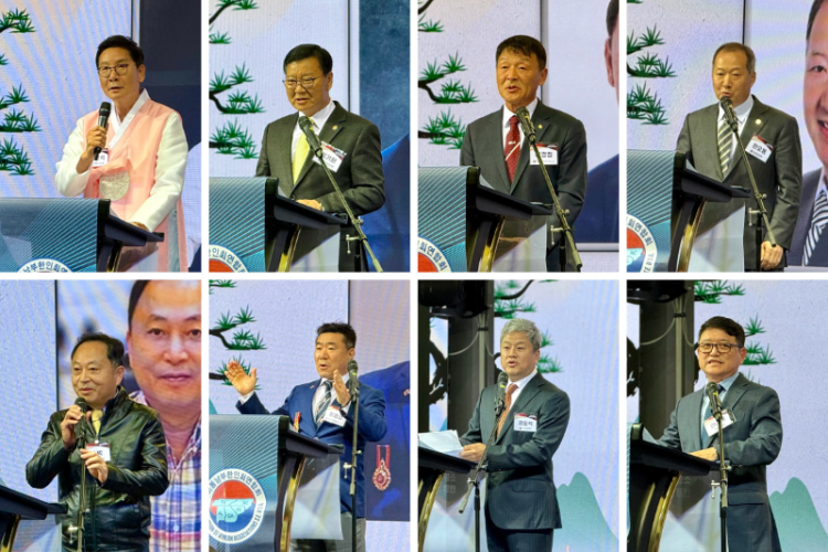 합동 신년 하례식에 참석한 8개 한인단체장들이 신년사를 전하고 있다. 윤지아 기자.
