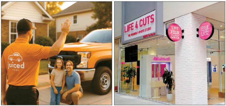 주유 서비스 제공 업체 중 하나인 주스드퓨얼(왼쪽). 부에나파크 더 소스몰에 있는 인생네컷 매장. [각 업체 제공]