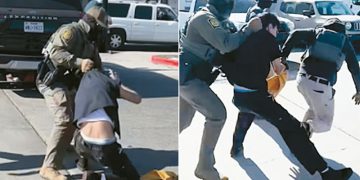 지난 18일 DHS 소속 요원들이 애너하임의 한 세차장에서 직원들을 체포하고 있다. [KTLA캡처]