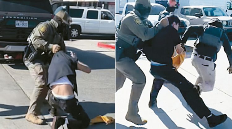 지난 18일 DHS 소속 요원들이 애너하임의 한 세차장에서 직원들을 체포하고 있다. [KTLA캡처]