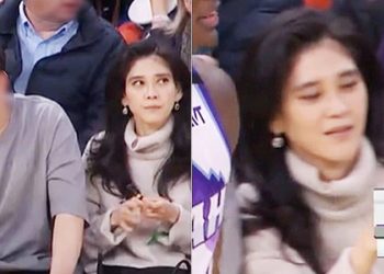 이부진 호텔신라 사장이 아들과 함께 미국 프로농구(NBA)를 관람하는 모습이 3일 포착됐다. 사진 온라인 커뮤니티 캡처