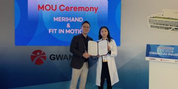 핏인모션이 라스베이거스에서 열린 CES 2026에 참석, 기술 교류와 협력을 위한 MOU를 체결했다. [핏인모션 제공]