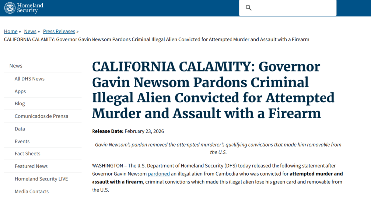 DHS 홈페이지 캡처. 이 보도자료와 함께 사면된 범죄자들의 사진과 정보도 공유했다.