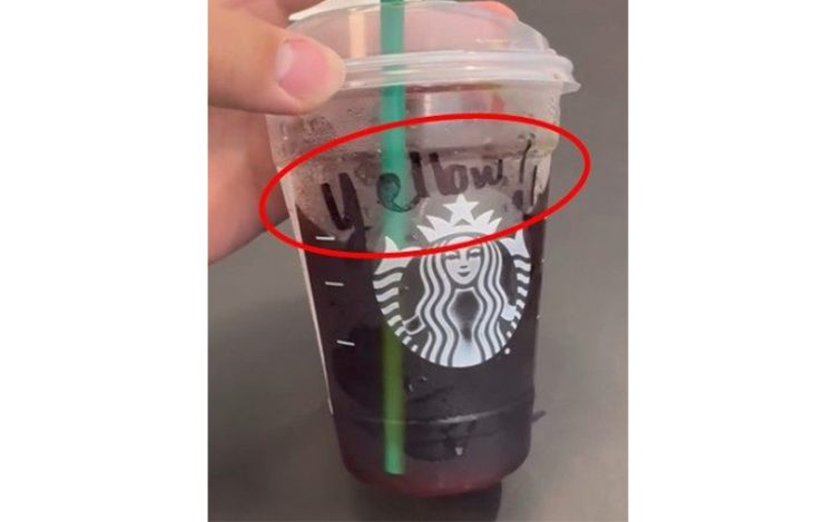 미국 캘리포니아의 한 스타벅스 매장에서 한국인 손님의 컵에 적힌 ‘yellow’. 사진 SNS 캡처