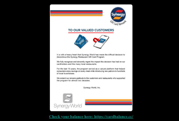 시너지 기프트카드 홈페이지.