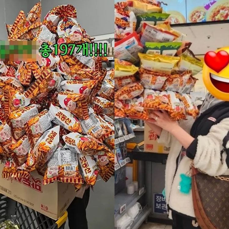 이마트에서 판매하는 과자를 박스 안에 최대한으로 담아 가는 모습. 온라인 커뮤니티 캡쳐