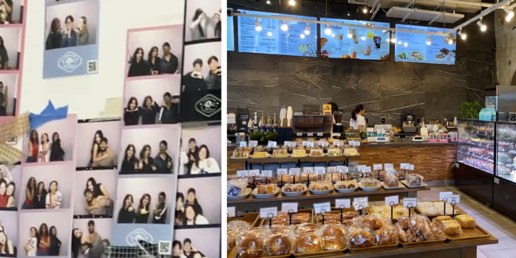 카페 투하스 벽에 붙여진 방문객들의 인증사진.(왼쪽), 빵과 케익으로 가득한 모짜르트 매장.