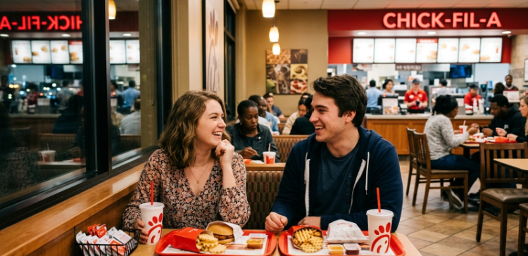 많은 싱글들이 첫 데이트를 패스트푸드 레스토랑에서 하는 것에 열려 있다고 답했다. [AI 생성 이미지]