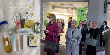 캐롤라인 레빗 미국 백악관 대변인이 작년 10월 한미 정상회담이 열린 직후 올리브영에서 구입한 화장품 인증샷을 자신의 소셜미디어에 올리면서 올리브영은 ‘K-뷰티 쇼핑성지’로서의 명성을 입증했다. [사진 유튜브 캡처, 중앙포토]