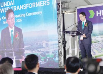 김영기 HD현대일렉트릭 사장이 6일 기공식에서 기념사를 낭독하고 있다. 장채원 기자.