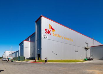 미국 조지아주 잭슨 카운티 커머스시에 위치한 SK온 배터리 제조 공장 'SKBA'(SK Battery America) 전경. SK온 제공