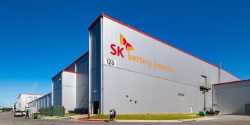 미국 조지아주 잭슨 카운티 커머스시에 위치한 SK온 배터리 제조 공장 'SKBA'(SK Battery America) 전경. SK온 제공